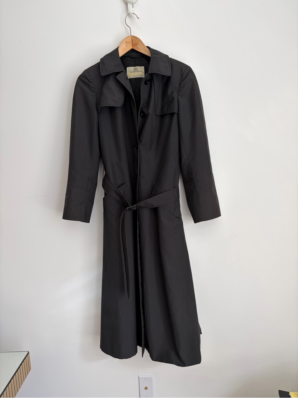Vintage - Aquascutum Aqua 5 - Black Belted Trench Coat - Dark Academia - Size M - Picture 4 of 11